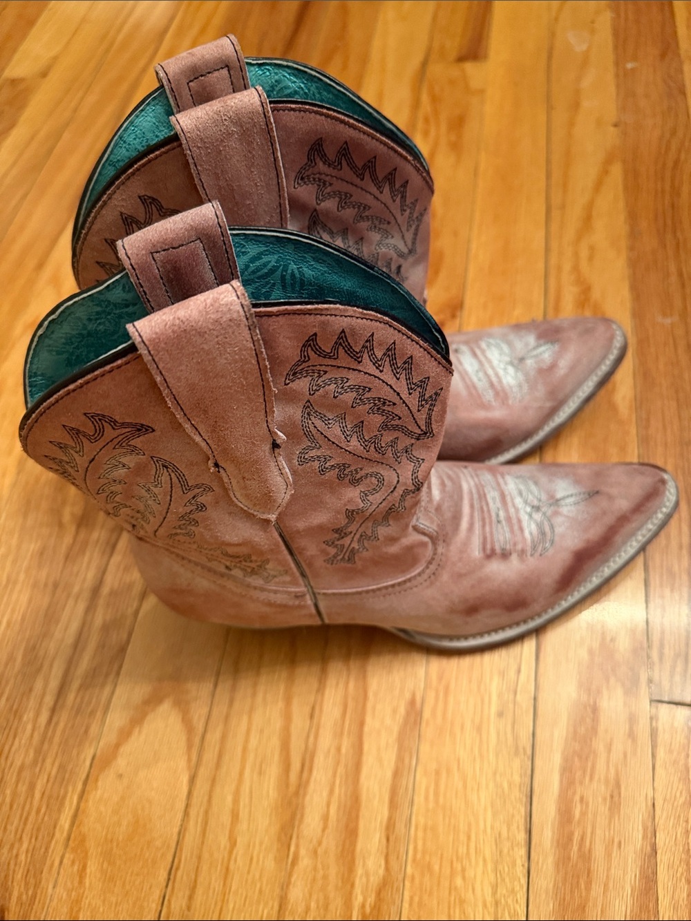 Women’s Pink Western Cowboy Boots - Teal Lining